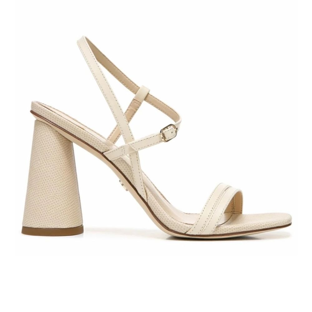 Sam Edelman Kit Ivory Square Toe Slingback Strap Cylindrical Block Heel Sandals